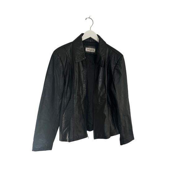 Women Size Large Vintage 100% Leather Jacket Fall Winter Front Zip Closet Staple - Picture 1 of 12